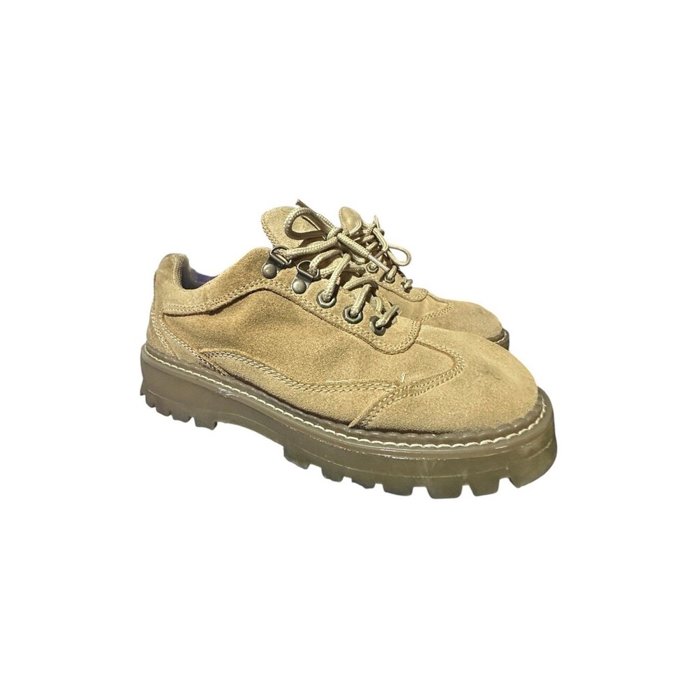 Vintage Y2K Lower East Side Lug Sole Tan Suede Low Lace Shoes Size 7.5 Womens